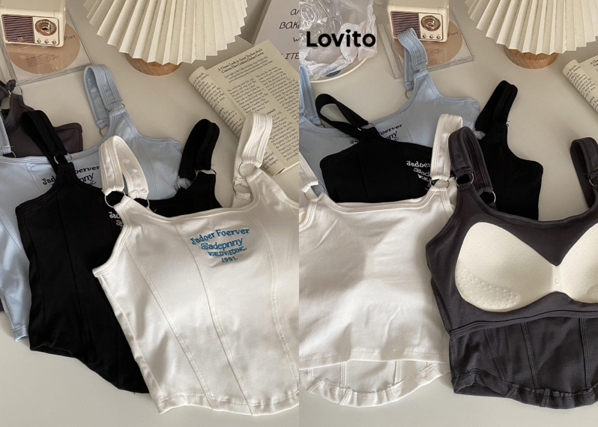 8、Letter Metal Pattern Off Shoulder Sleeveless Tank Top