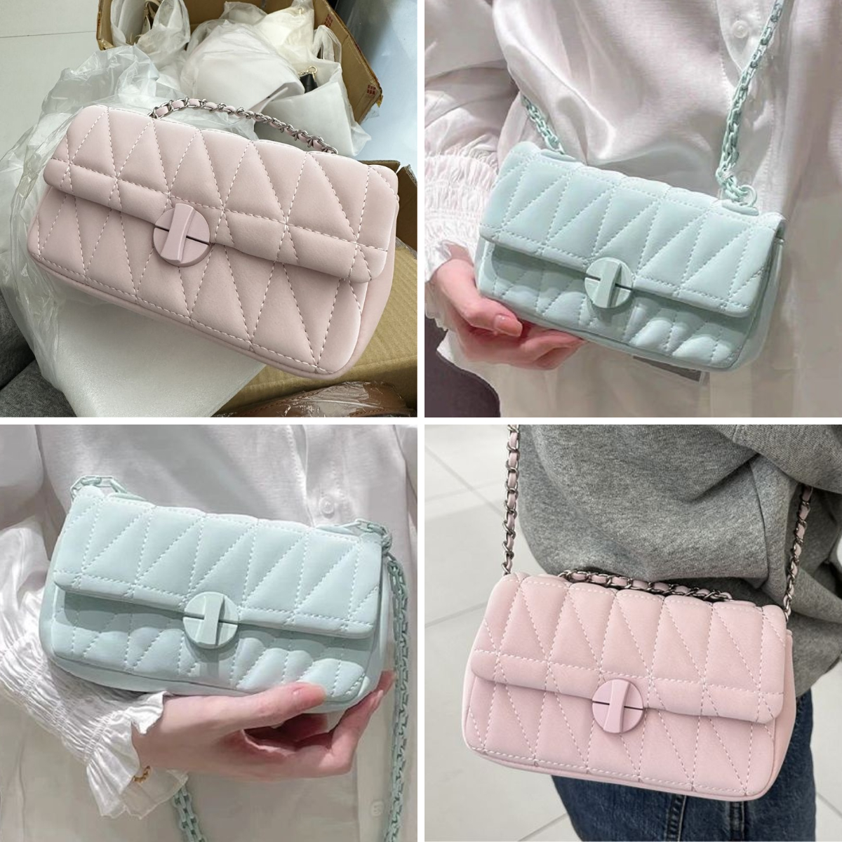 8、冰淇淋色软皮革链条包