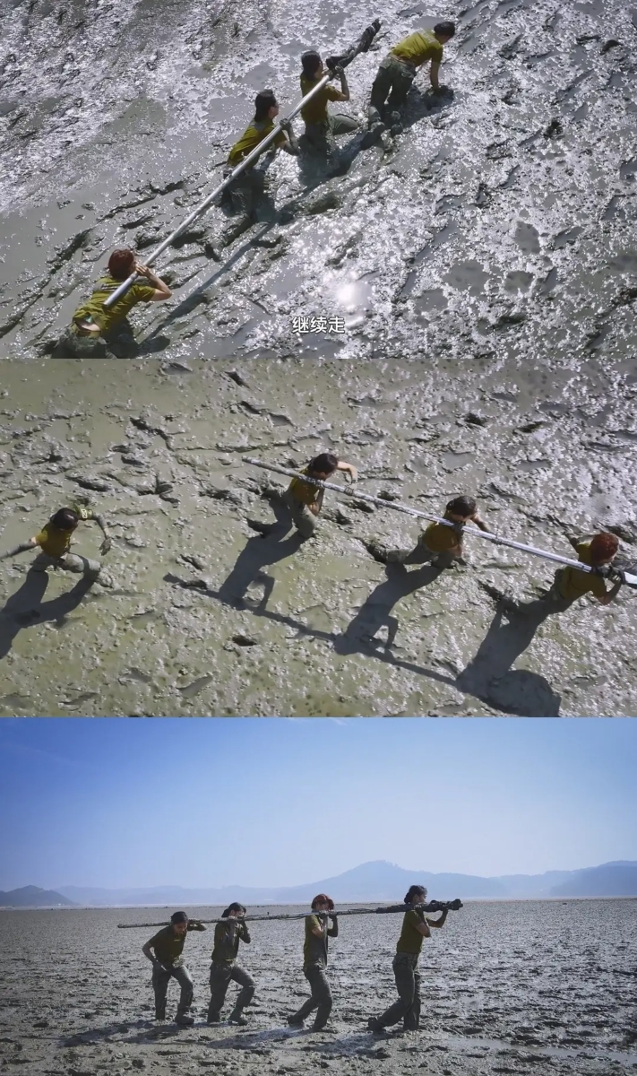 参赛者必须通过大片的泥潭