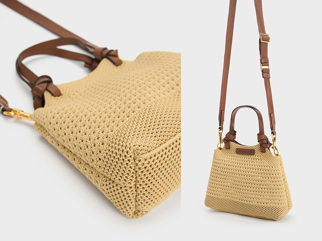 1、Knotted Handle Knitted Tote Bag - Beige