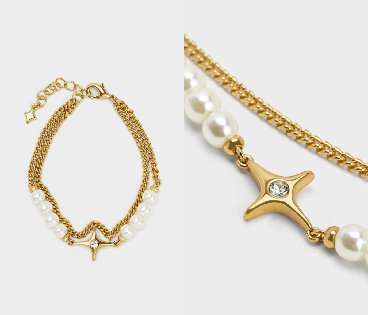 2、Star & Pearls Double Chain-Link Bracelet