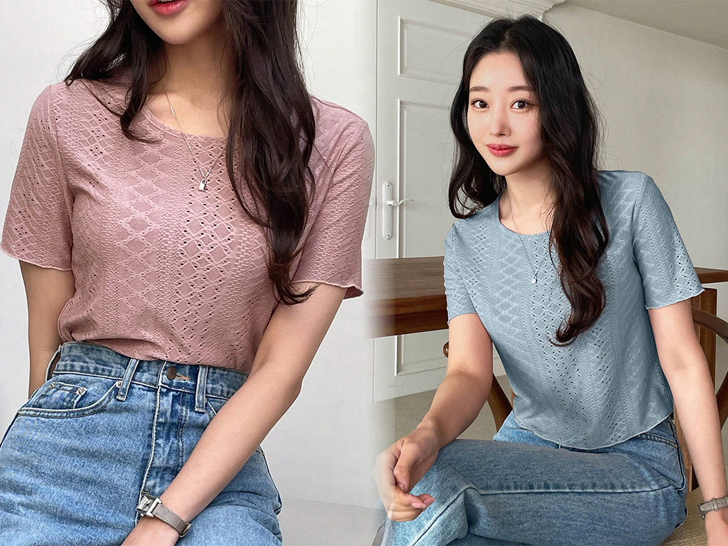 6、DAZY Solid Eyelet Embroidery Tee