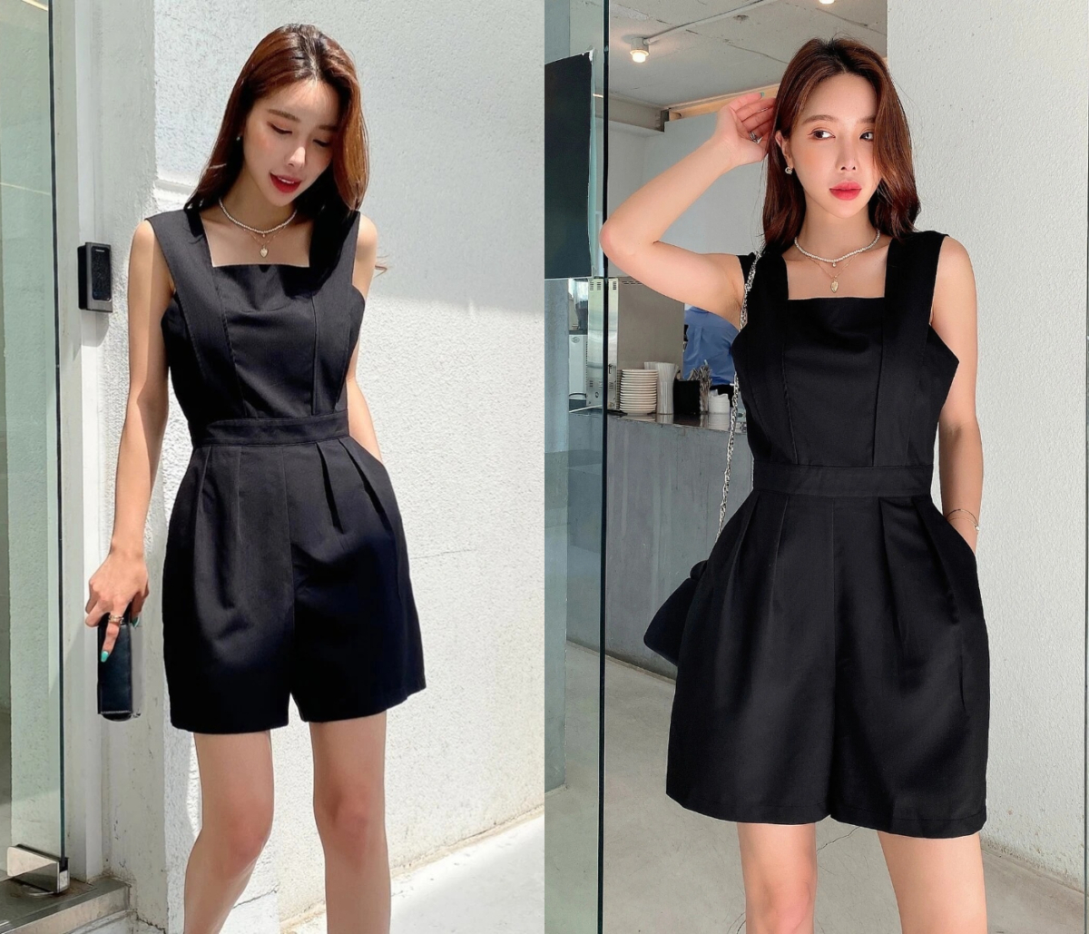 6、DAZY Square Neck Plicated Detail Romper