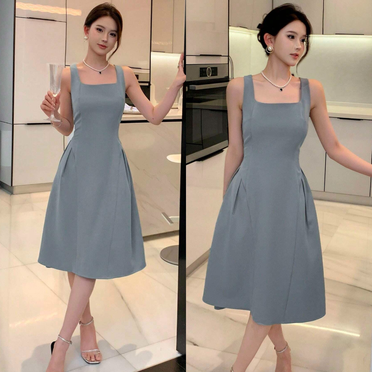 1、DAZY Solid Fold Pleated Detail Dress