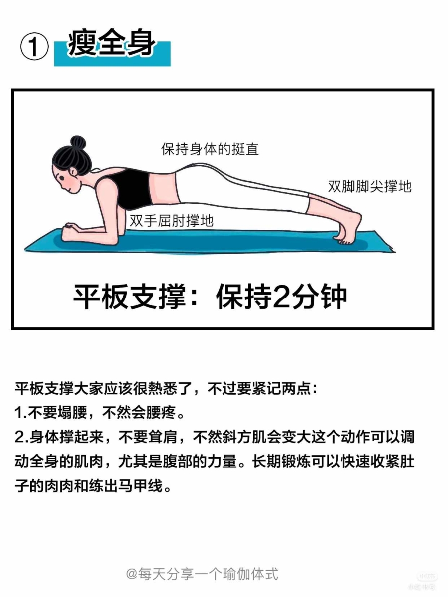 Step 1、平板支撑：保持2分钟