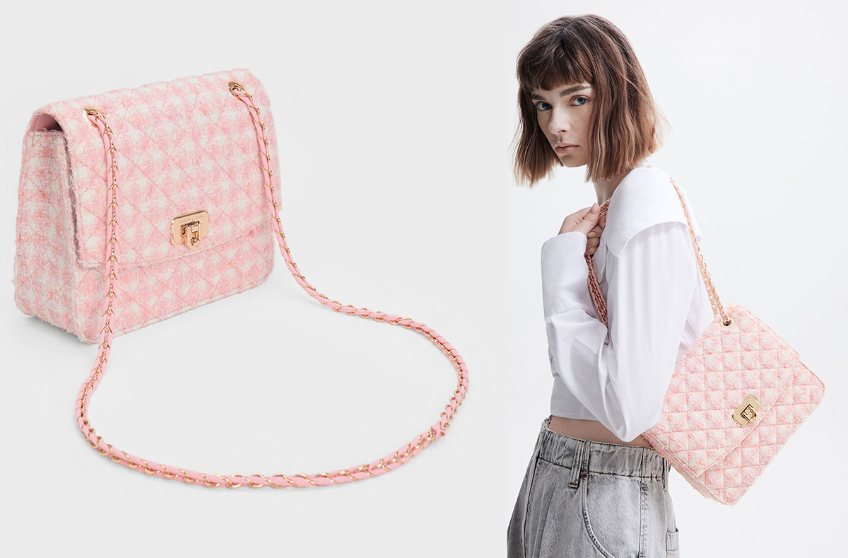 2、Cressida Tweed Chain Strap Bag - Pink