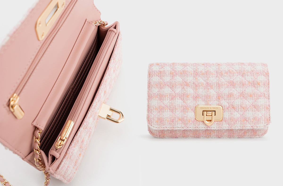 1、Cressida Tweed Push-Lock Clutch - Pink