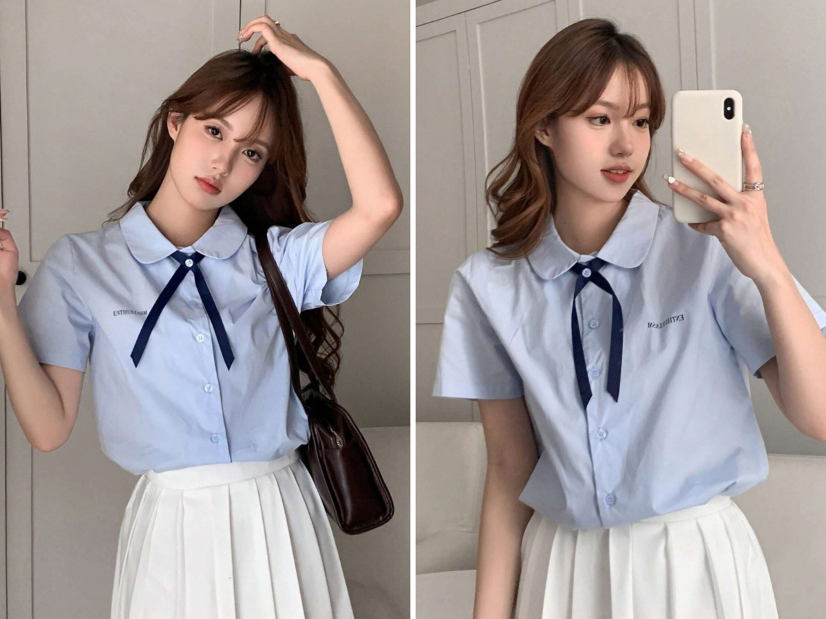 1、DAZY Letter Embroidery Button Front Shirt With Necktie