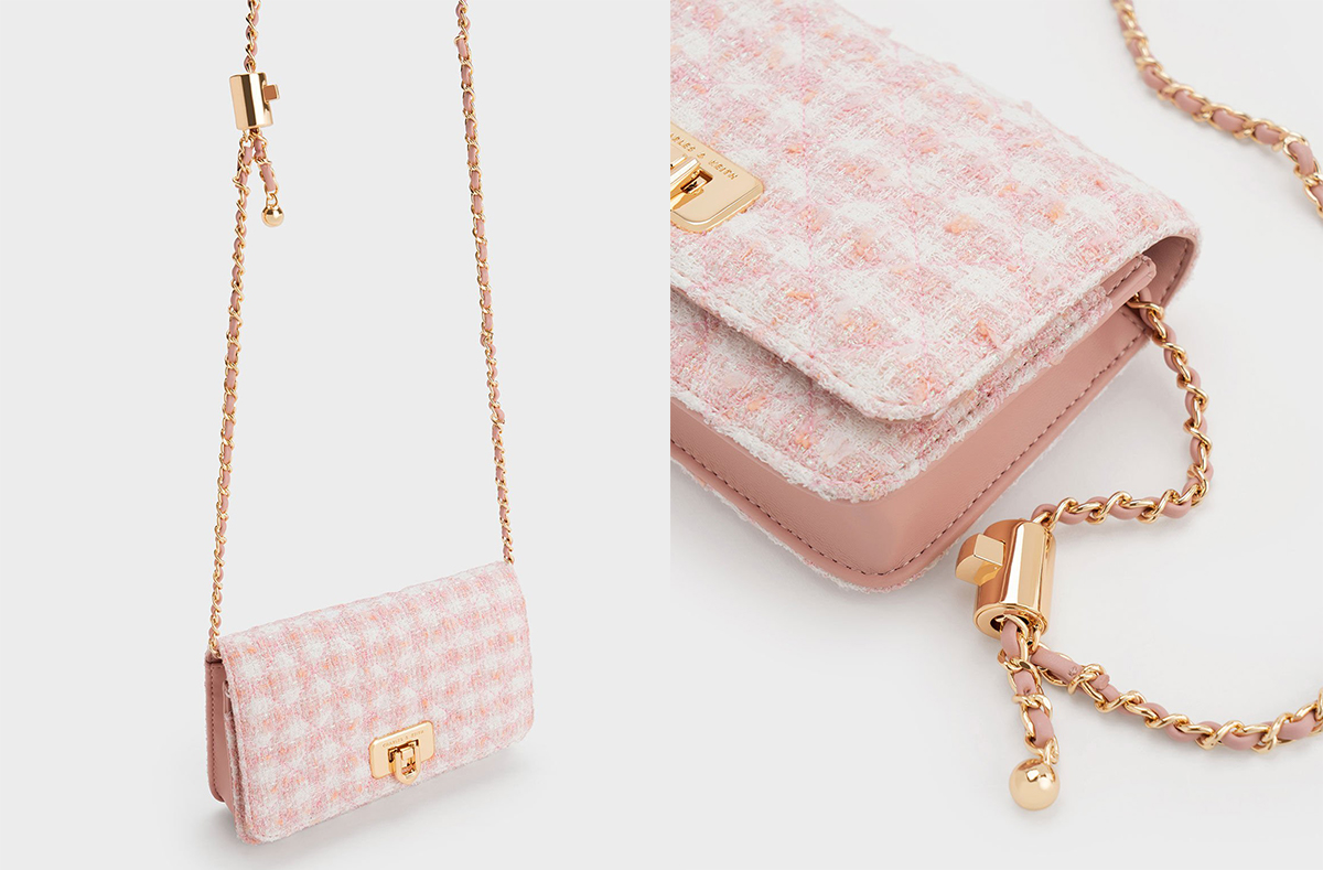 1、Cressida Tweed Push-Lock Clutch - Pink