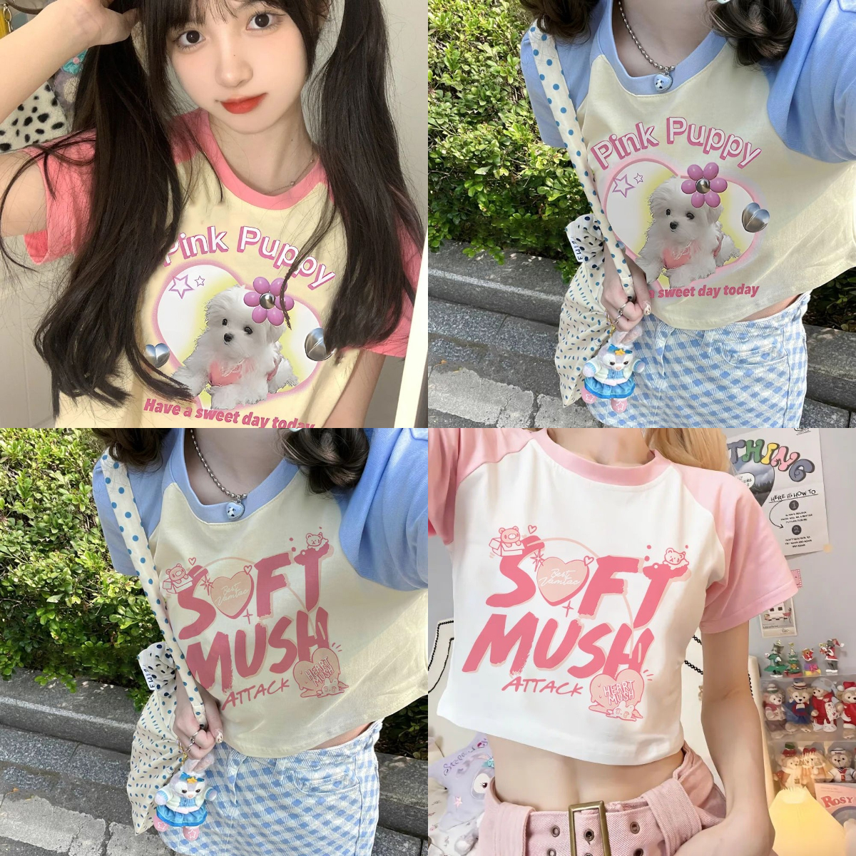 4、糖果色 ins 软妹风正肩短袖 T 恤