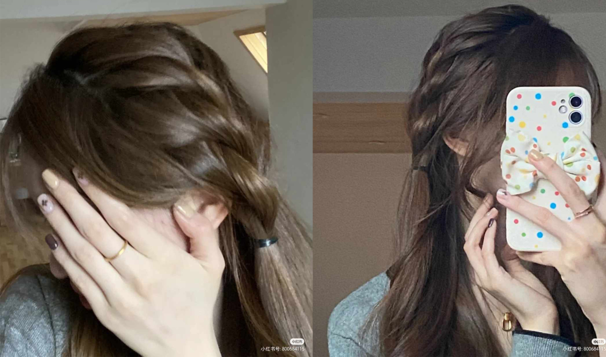 1、氛围感「高颅顶」麻花辫编发