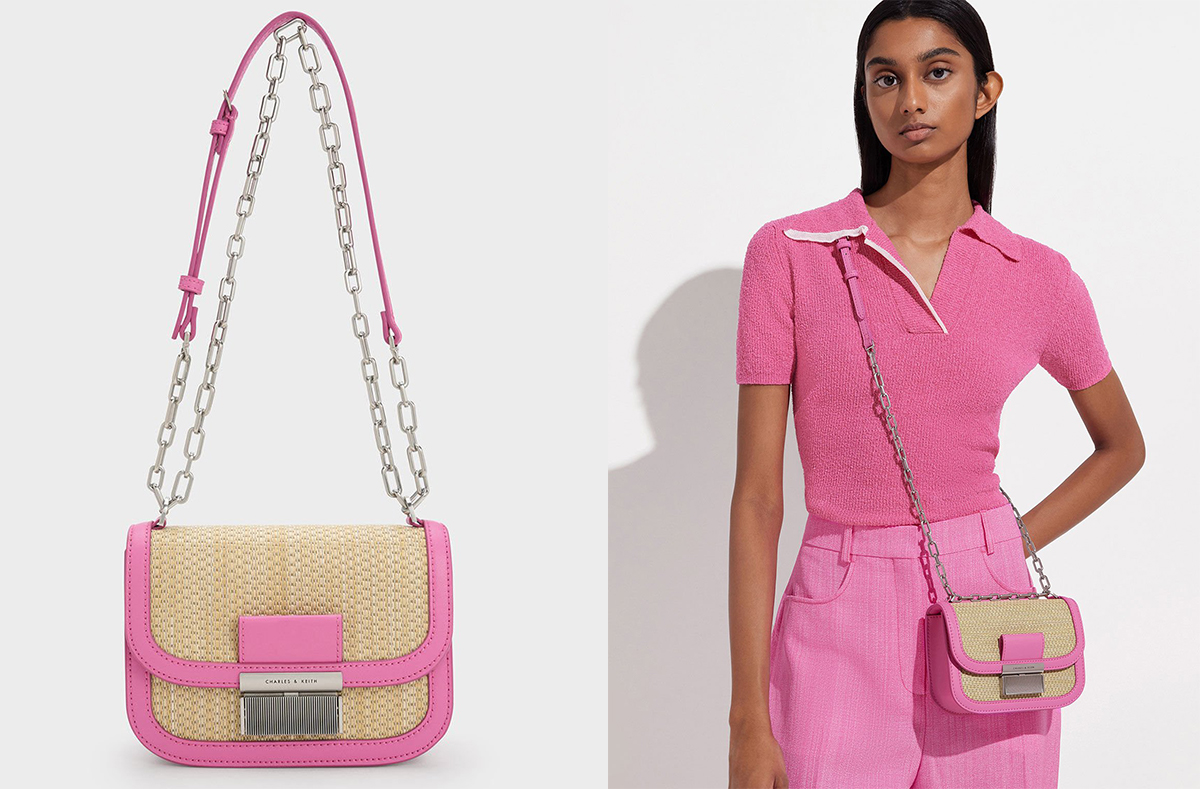 4、Charlot Raffia Chain Strap Bag - Pink