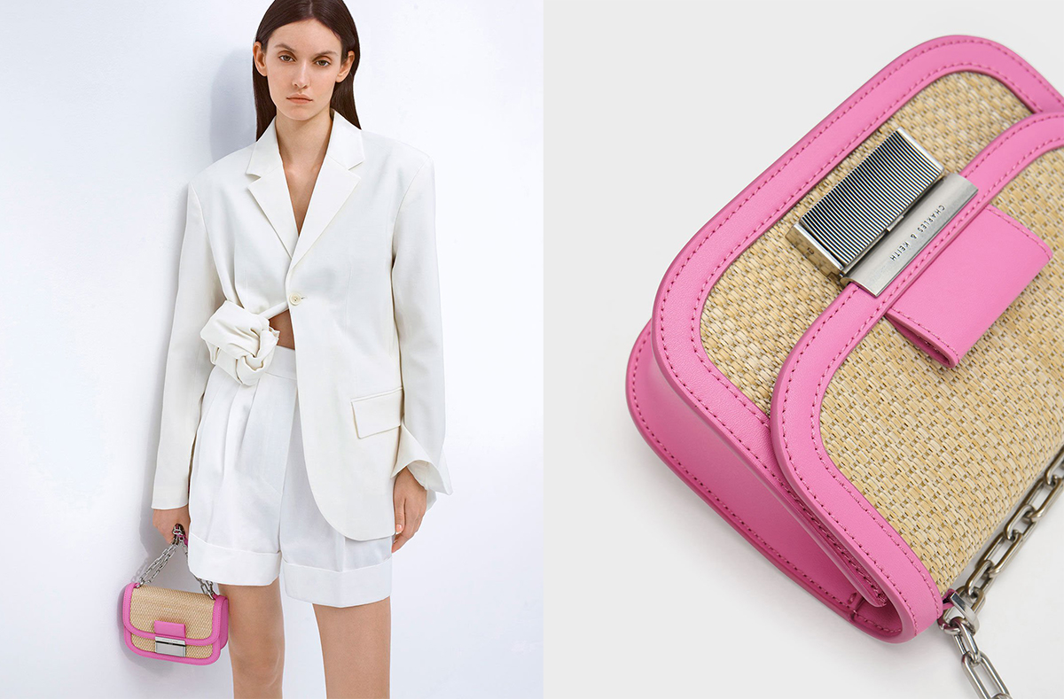 4、Charlot Raffia Chain Strap Bag - Pink