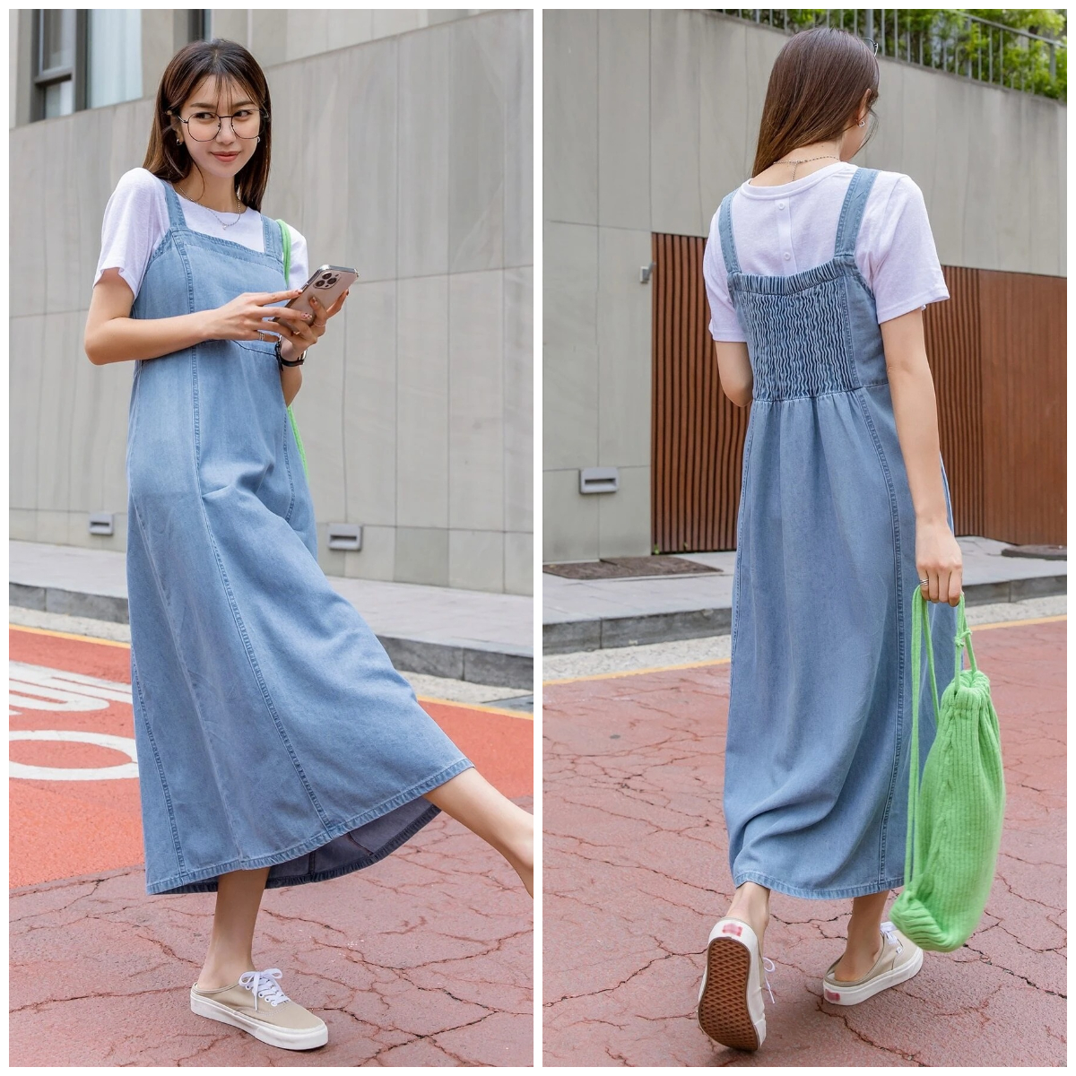 5、DAZY Shirred Back Overall Denim Dress Without Tee