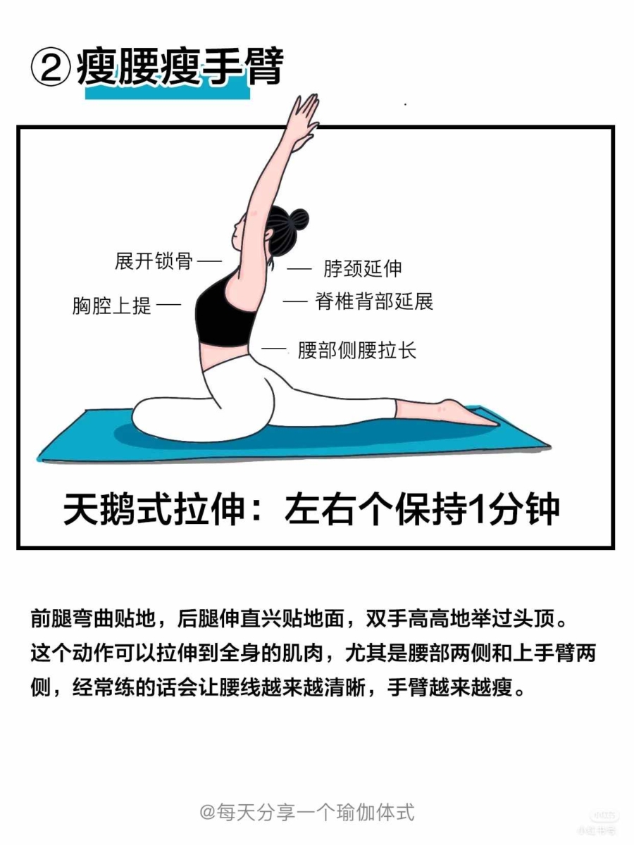 Step 2、天鹅式拉伸：左右各保持1分钟