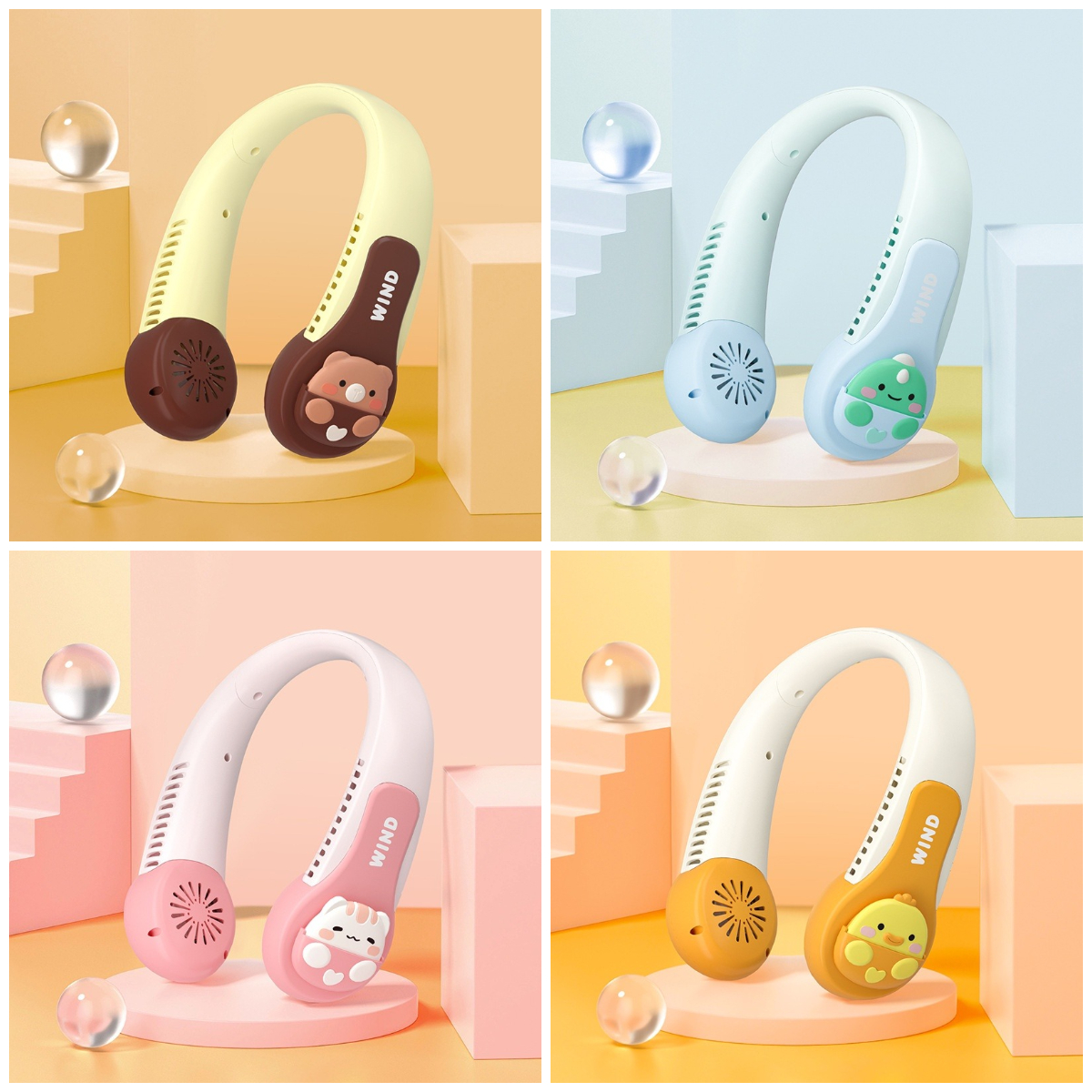 3、卡通耳机型挂脖无叶风扇