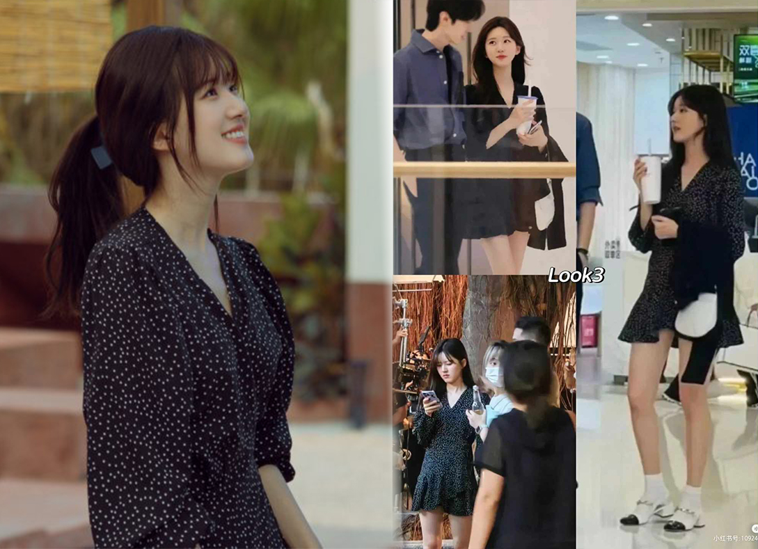 6、桑稚同款「黑色波点连衣裙」