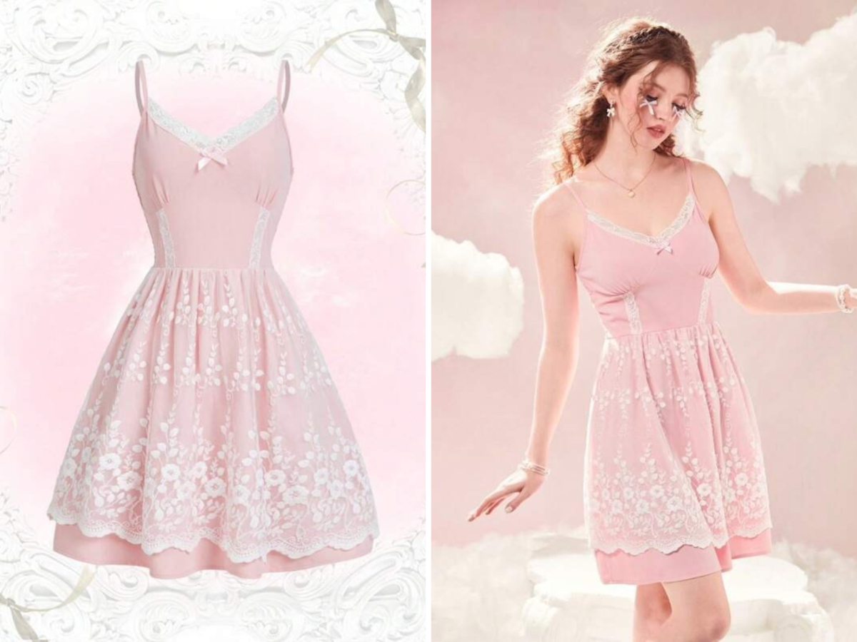 11、Sweetness Contrast Lace Cami Dress