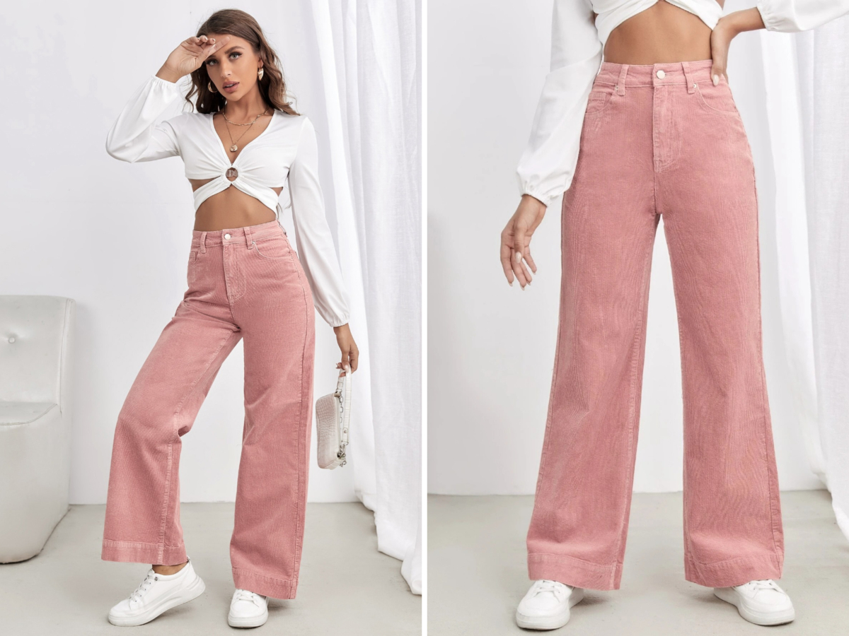 6、SHEIN EZwear High Waist Slant Pocket Cord Pants