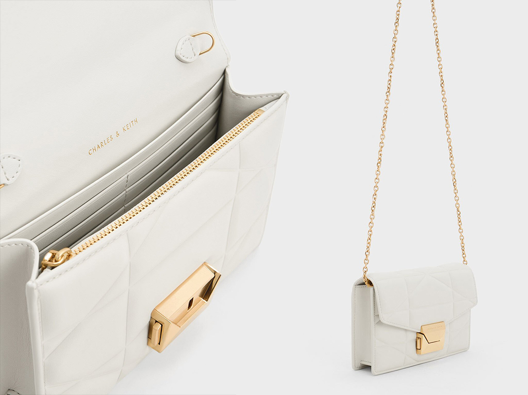 3、Blanche Chevron Chain-Strap Clutch - White