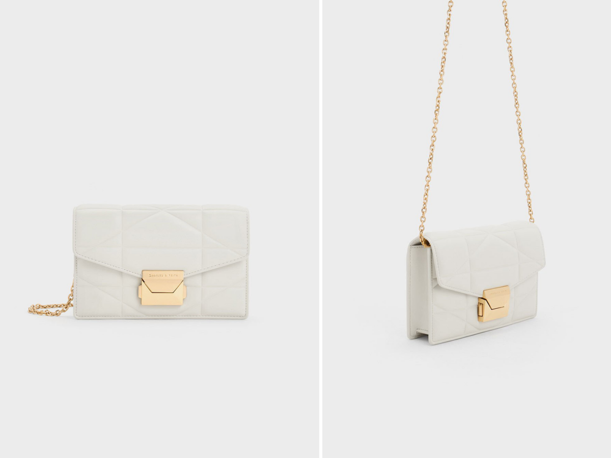 5、Blanche Chevron Chain-Strap Clutch