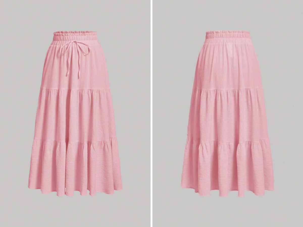 8、SHEIN MOD Paperbag Waist Ruffle Hem Knot Front Skirt