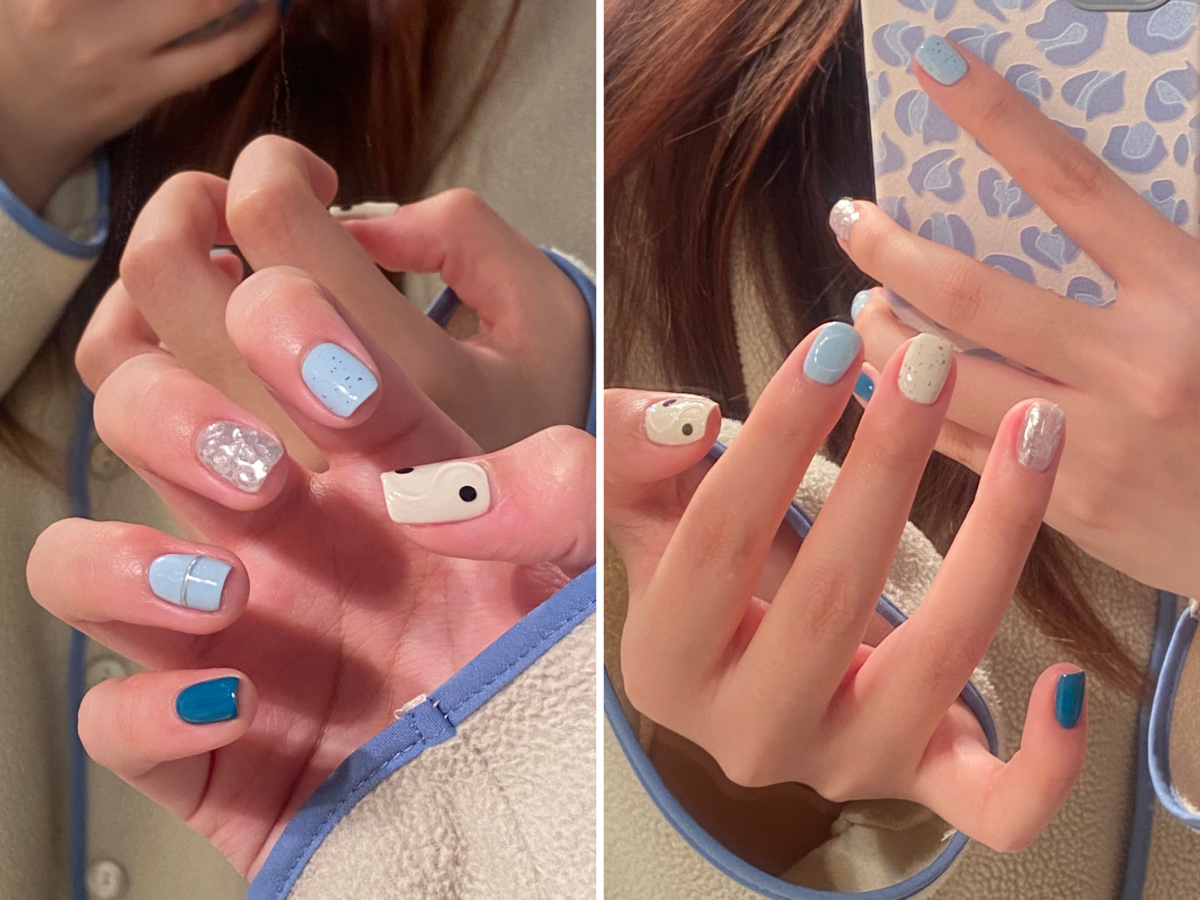 3、清新蓝调美甲