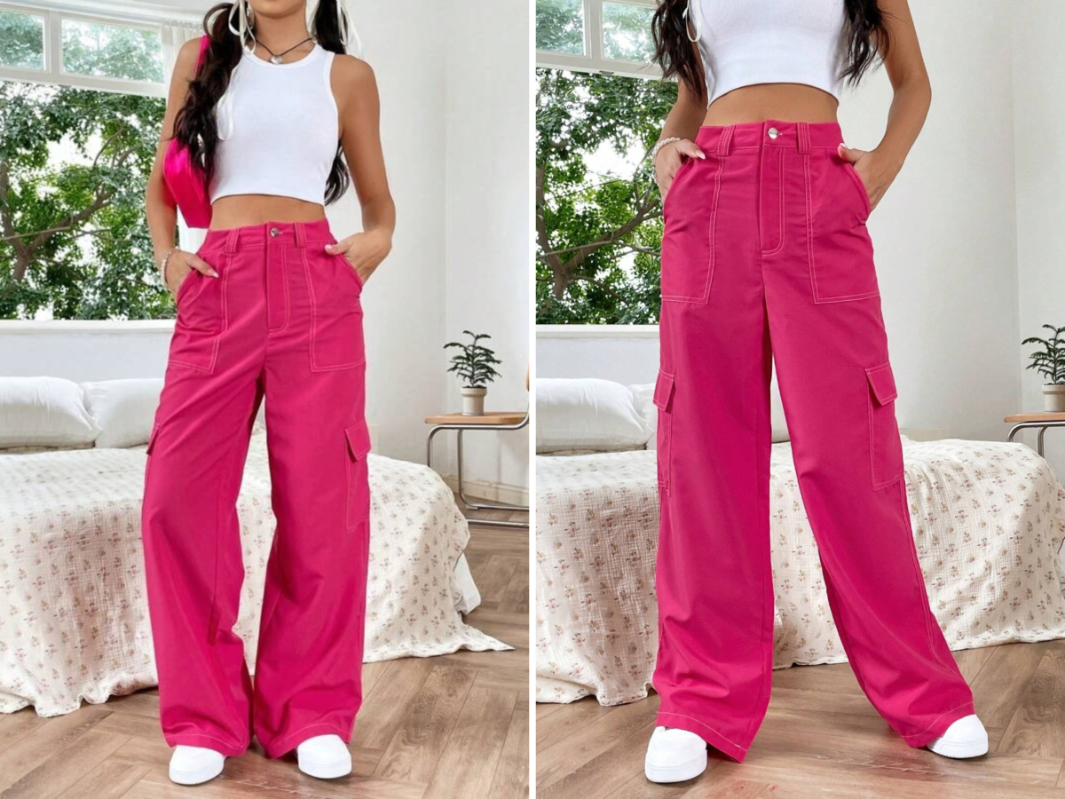 5、SHEIN EZwear Solid Flap Pocket Side Cargo Pants