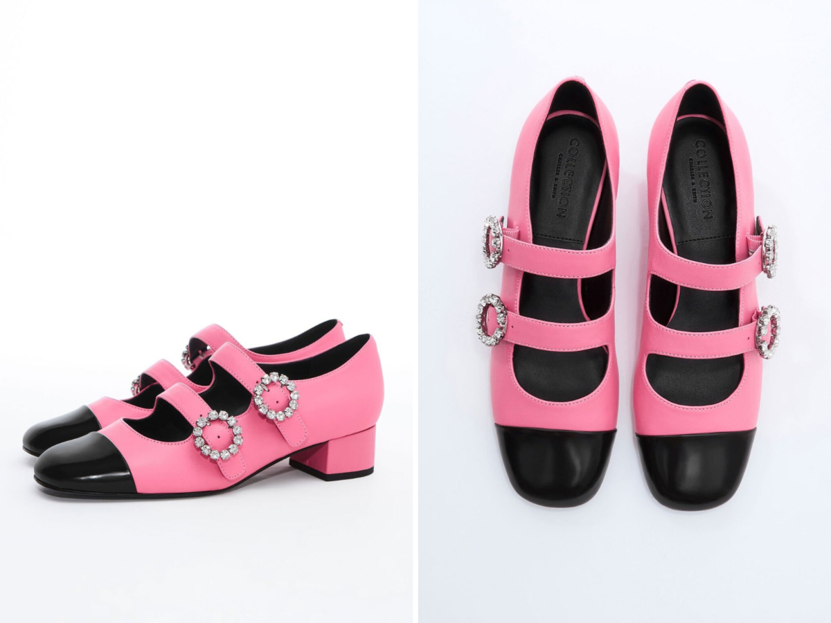7、Leather Double-Buckle Crystal-Embellished Mary Janes
