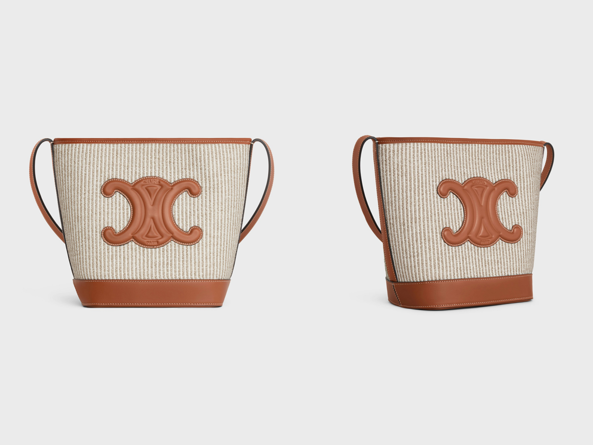 3、SMALL BUCKET CUIR TRIOMPHE IN STRIPED TEXTILE AND CALFSKIN