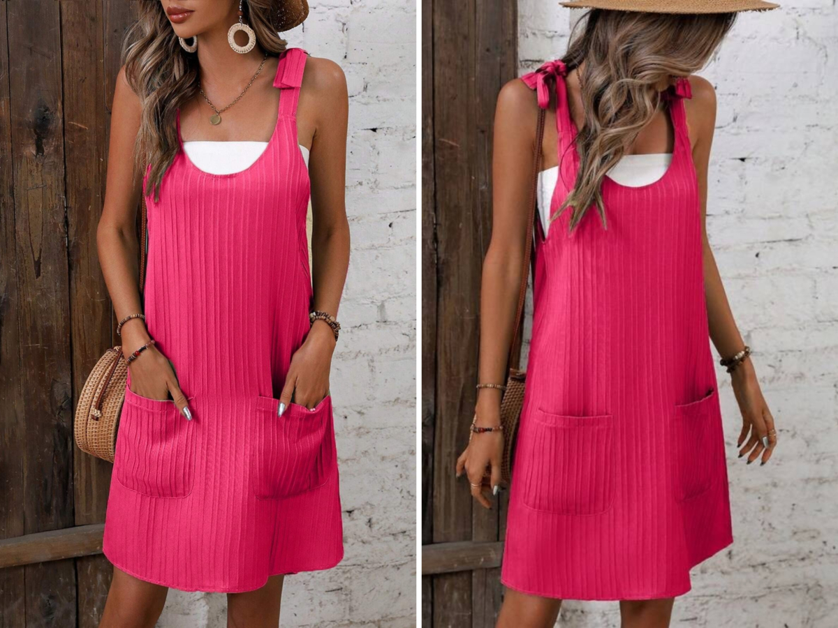 12、SHEIN LUNE Solid Dual Pocket Overall Dress Without Tube Top