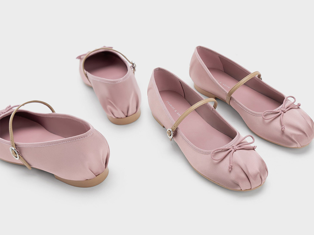 1、Satin Bow Mary Jane Flats - Pink