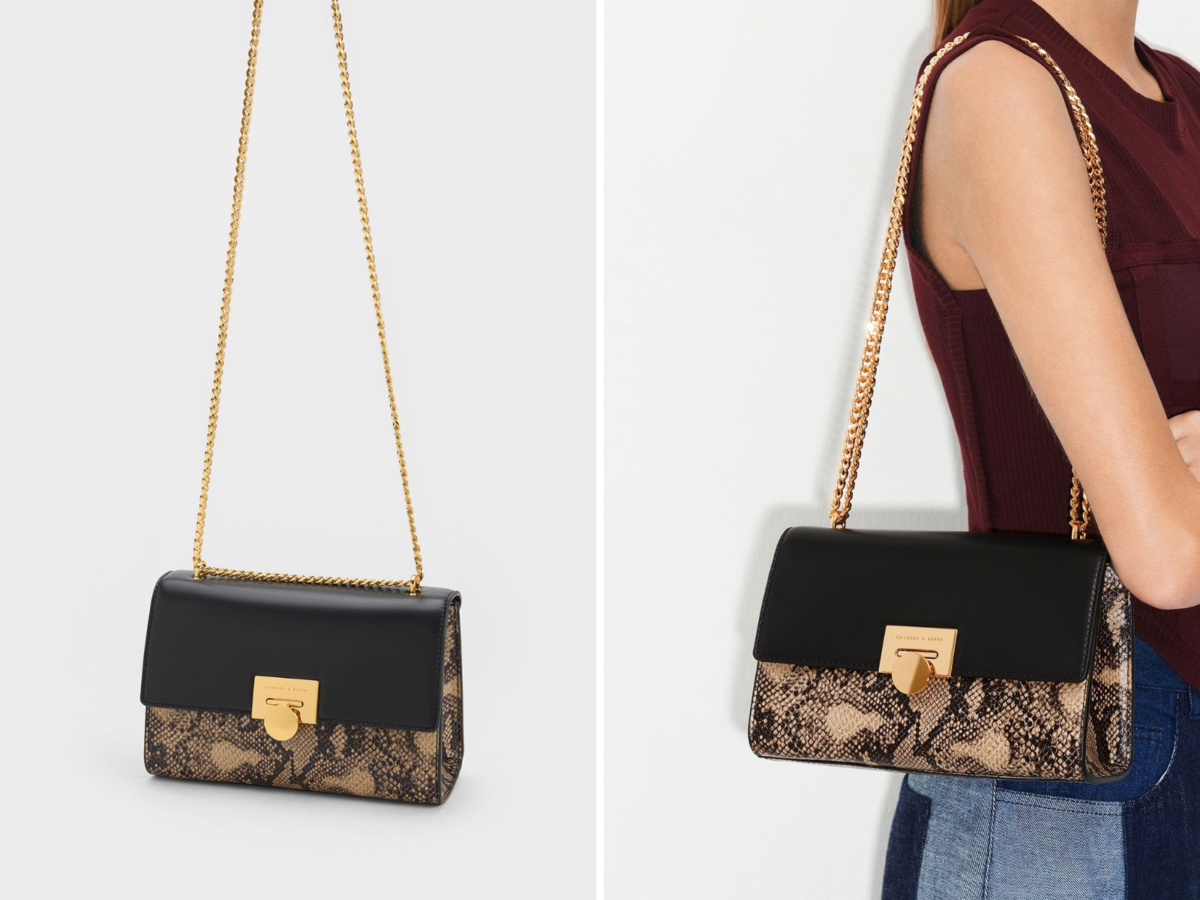 3、Snake Print Metallic Accent Clutch