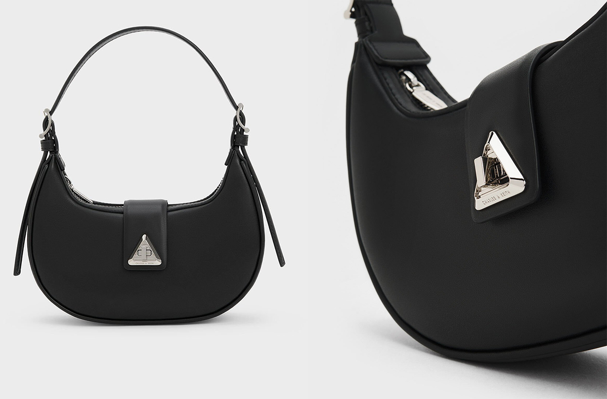 1、Trice Metallic Accent Belted Shoulder Bag - Noir
