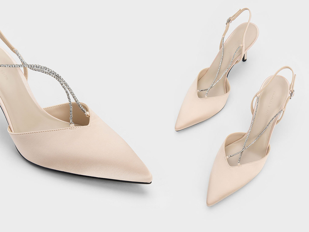 5、Adel Recycled Polyester Gem-Strap Slingback Pumps - Nude