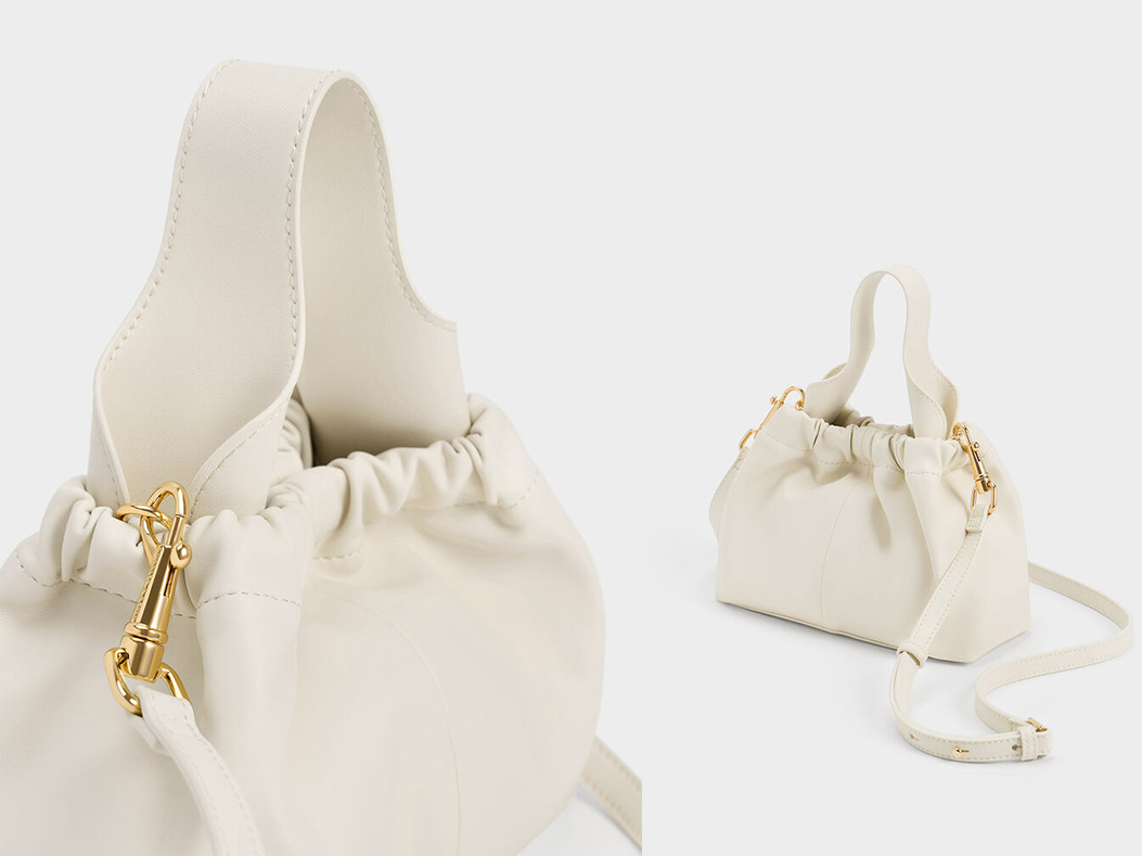7、Ally Ruched Slouchy Chain-Handle Bag - Cream