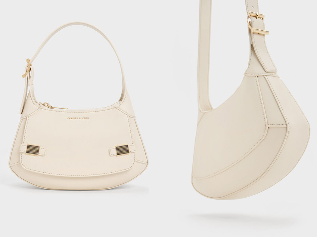 6、Metallic-Accent Curved Shoulder Bag - Chalk