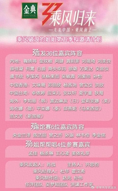 《浪姐5》拟邀阵容