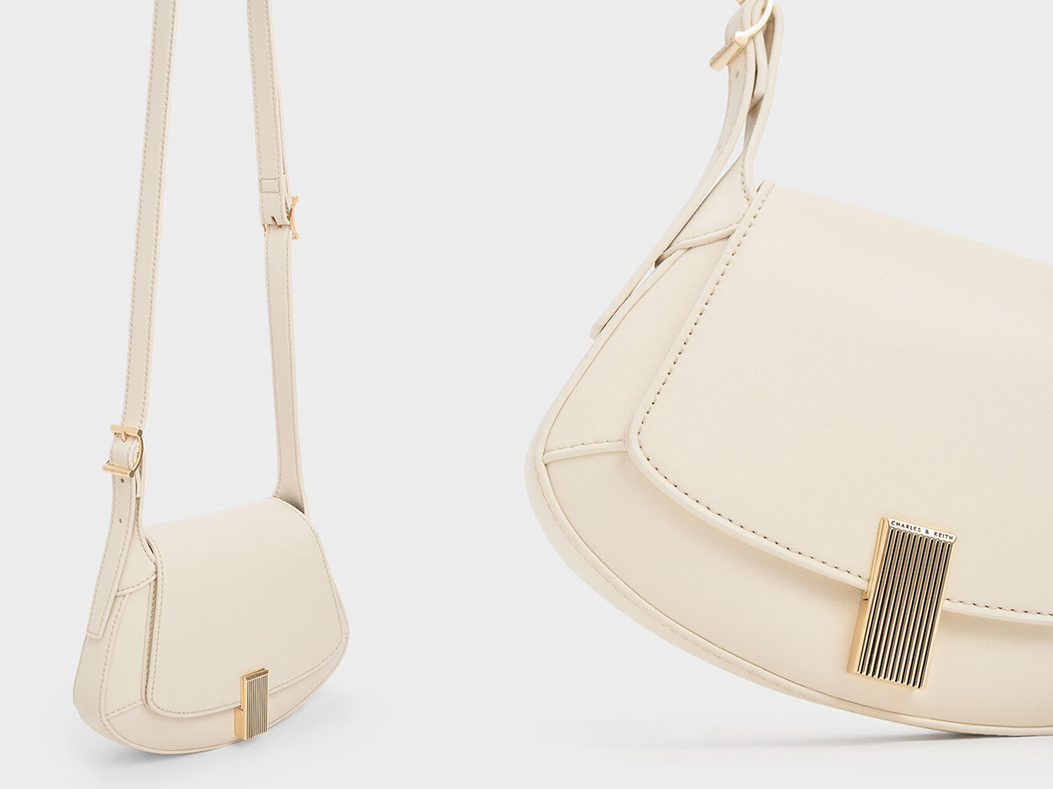 5、Metallic-Accent Curved Top Handle Bag - Chalk