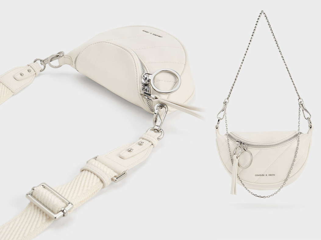 1、Philomena Crinkle-Effect Half-Moon Crossbody Bag - Cream