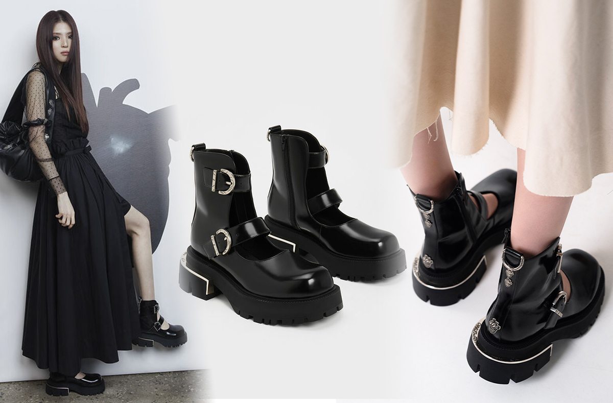 2、CHARLES & KEITH x Henn Kim Illustrated Heart Charm Ankle Boots「心脏柳丁厚底靴」