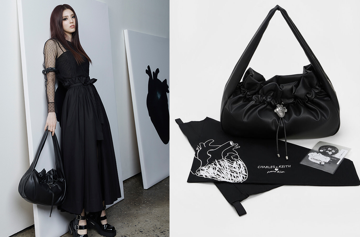 1、CHARLES & KEITH x Henn Kim Illustrated Heart Charm Ruched Hobo Bag「心脏抽绳包」