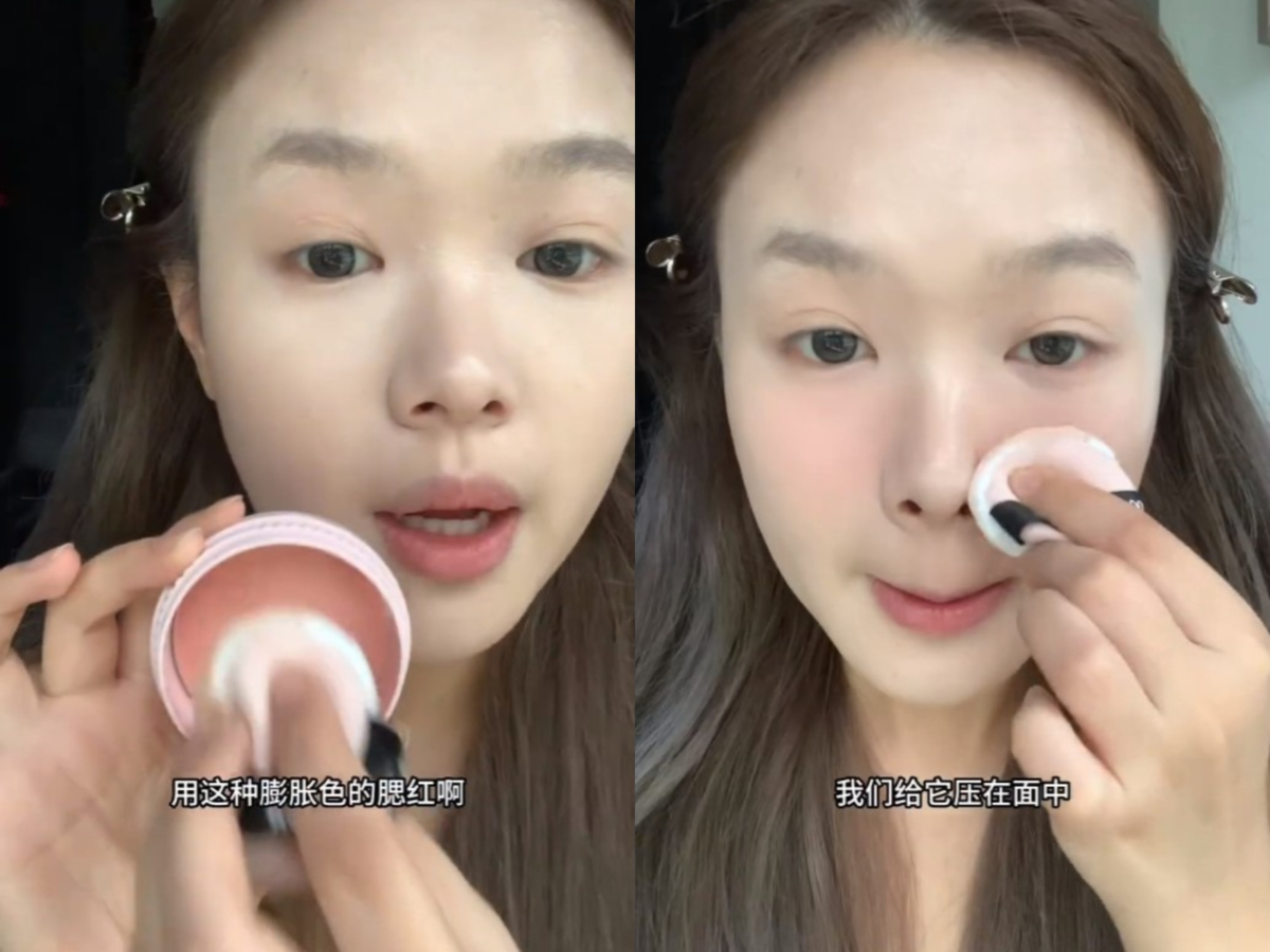 5.面中打上膨胀色腮红