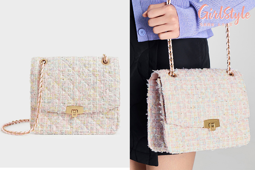 1、Tweed Chain Strap Bag - Pink