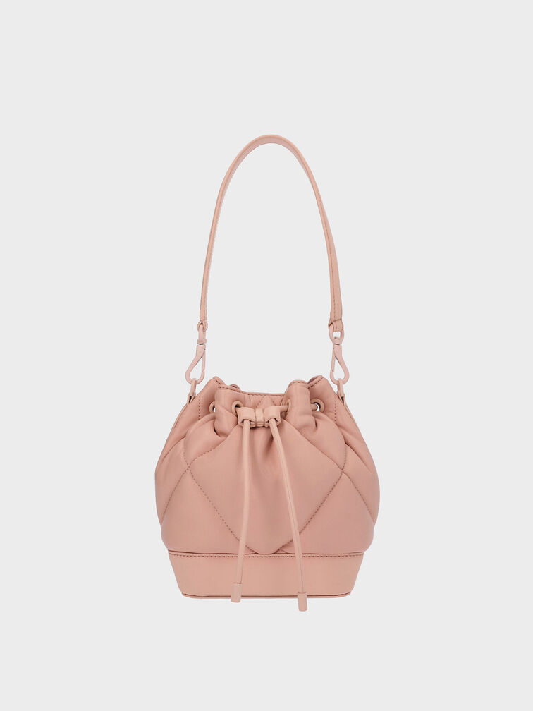 3、Lin Quilted Chain-Handle Bucket Bag - Pink