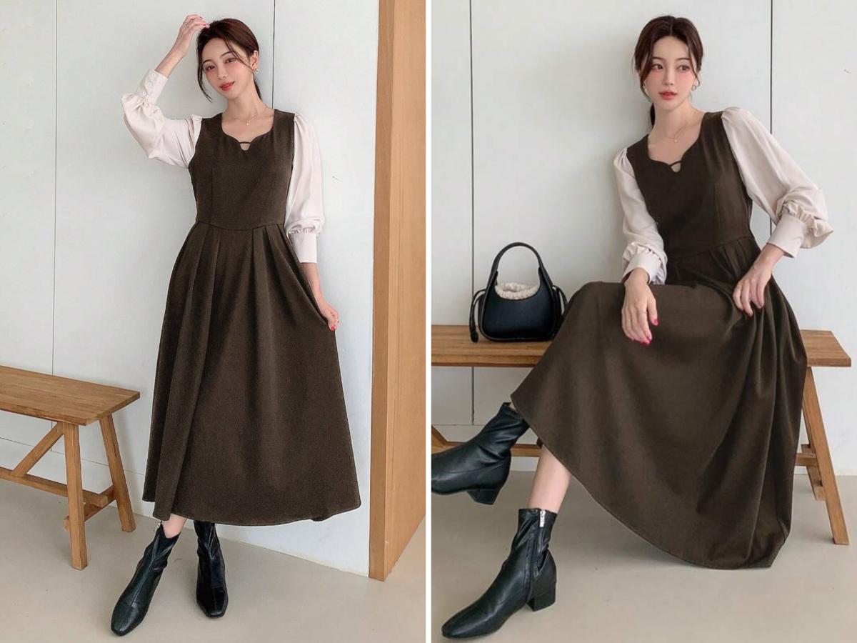4、DAZY Colorblock Fold Pleated Detail 2 In 1 Dress