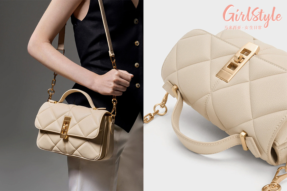6、Anwen Quilted Top Handle Bag - Beige