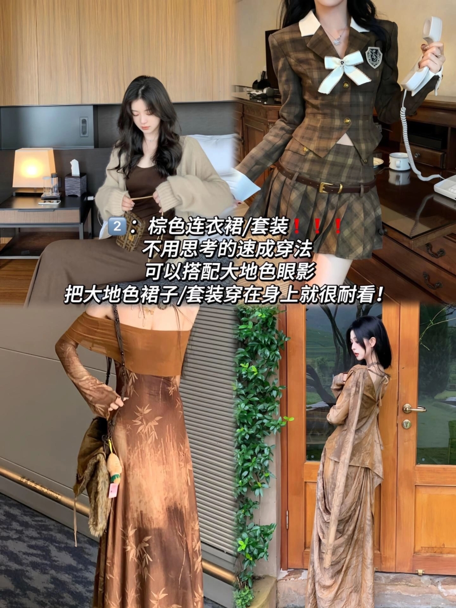 2、棕色连衣裙/套装