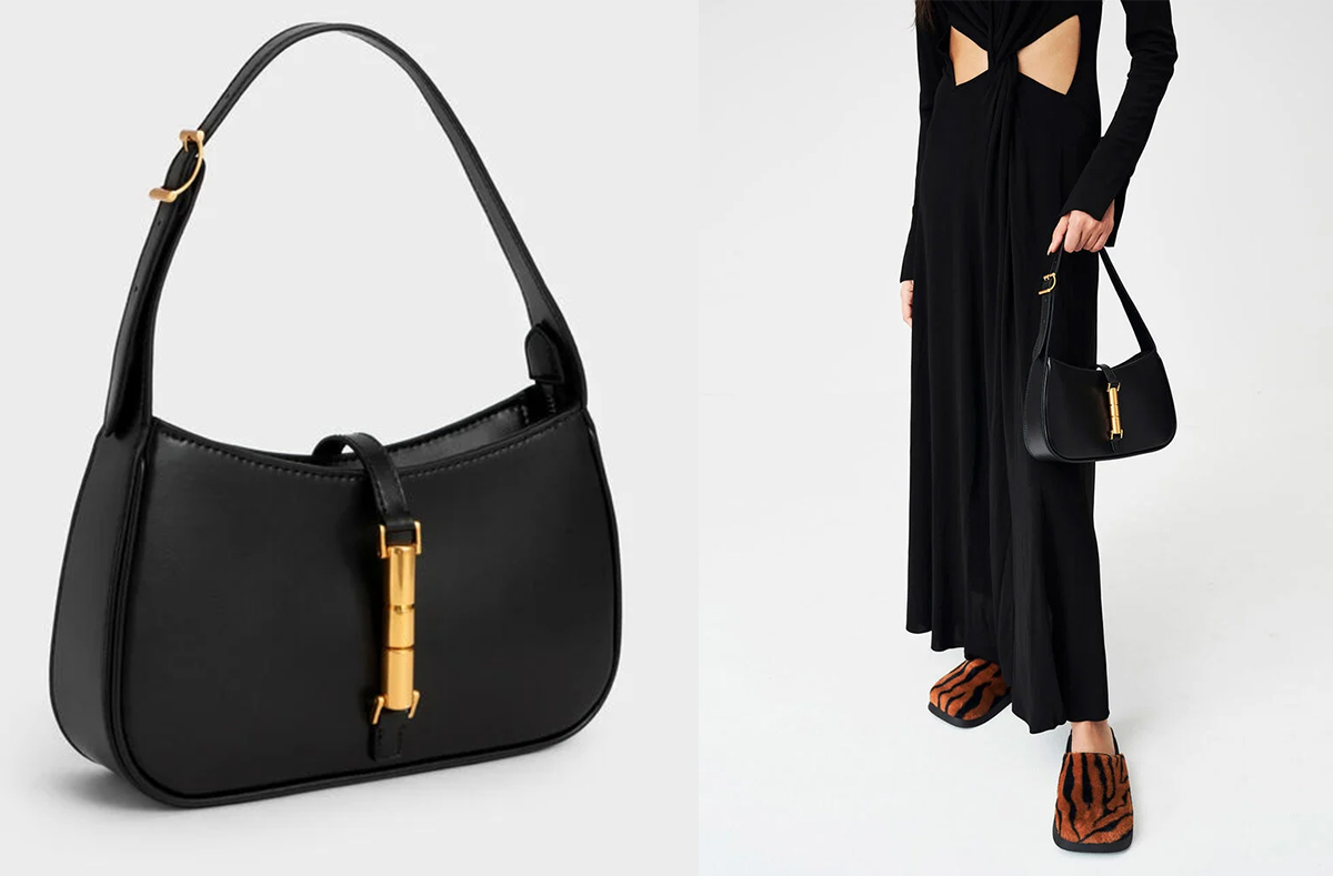 2、Cesia Metallic Accent Shoulder Bag - Black