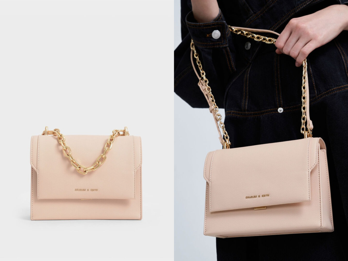 7、Front Flap Chain Handle Crossbody Bag - Light Pink